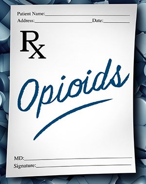 A graphical depiction of a doctors prescription form for opioids.