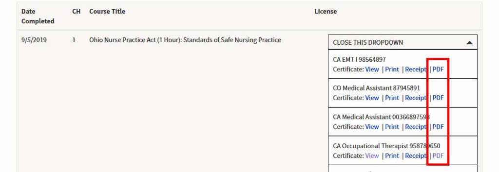 Select here to generate a PDF version of your license