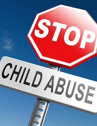 Graphic depiction of a stop sign with Child Abuse written below it.