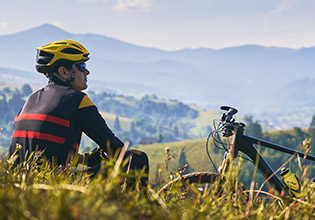 Cyclist enjoys a beautiful view