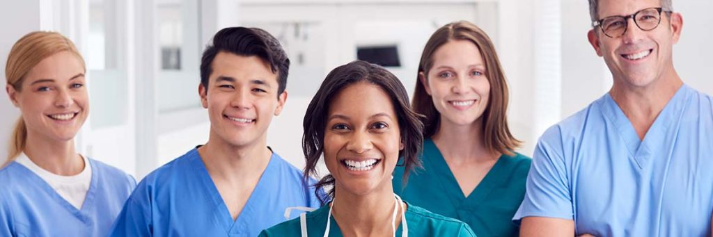 Group of nurses preparing for a active work day