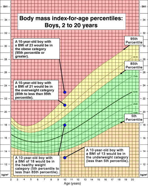 BMI growth chart for boys, 2 to 20 years