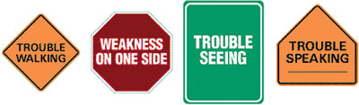 Stroke signs: trouble walking, trouble seeing, trouble speaking, weakness on one side