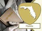 Physical Therapist in white coat holding book with title Legal Medicine on his chest and Florida state outline