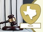 Gavel representing nursing jurisprudence and ethics and Texas state outline