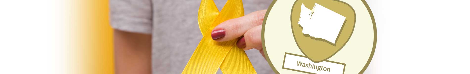 Woman holding up yellow ribbon representing suicide awareness and treatment and Washington state icon