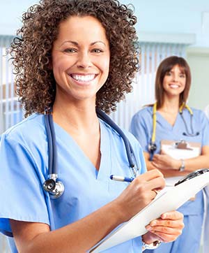 Nurse taking a CEU course on a tablet Nurse taking a CEU course on a tablet