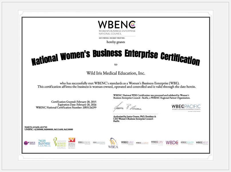 Wild Iris Women-Owned Business Certificate